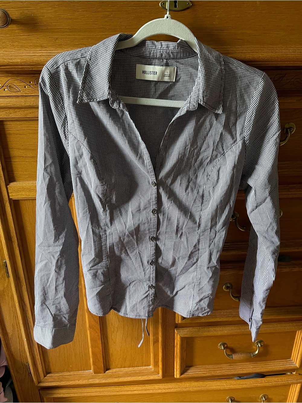 Hollister Black & White Micro-Gingham Button-Up Shirt